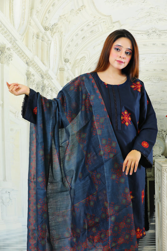 Rozalia Navy Embroidered 3Pcs