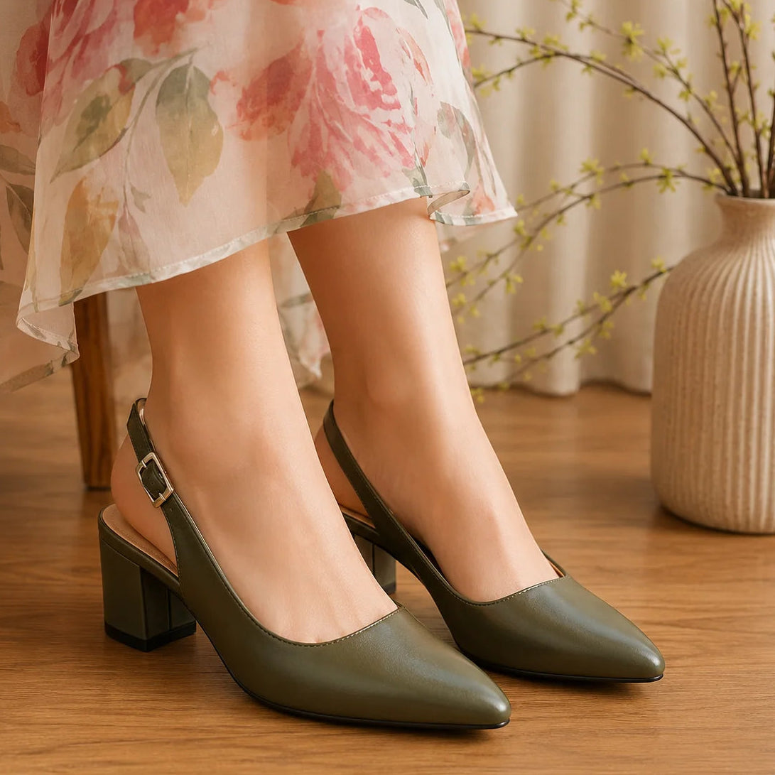 Estrela Heeled Slingbacks Green