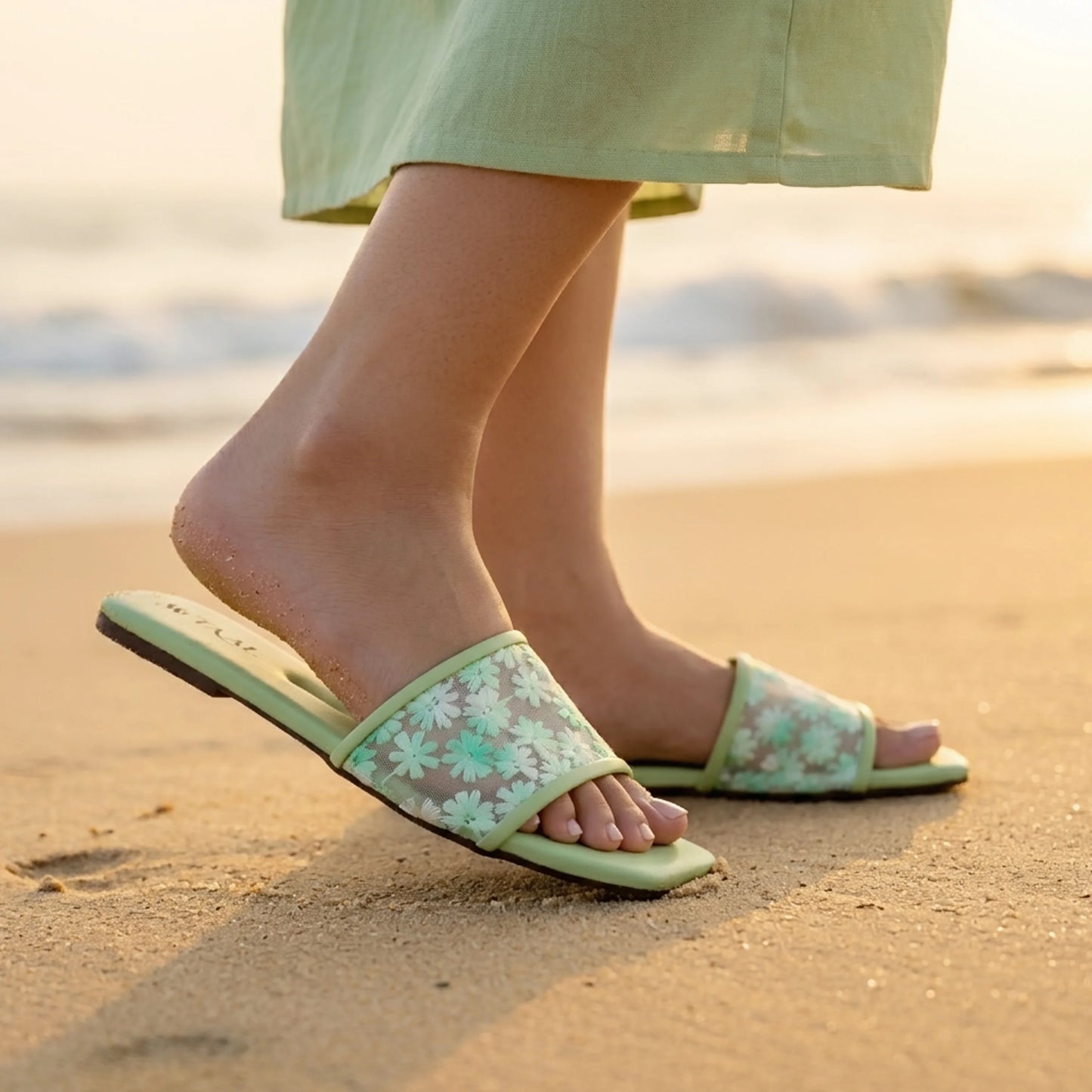 Flora Sea-Green women flat slippers