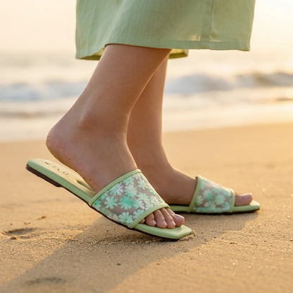 Flora Sea-Green women flat slippers