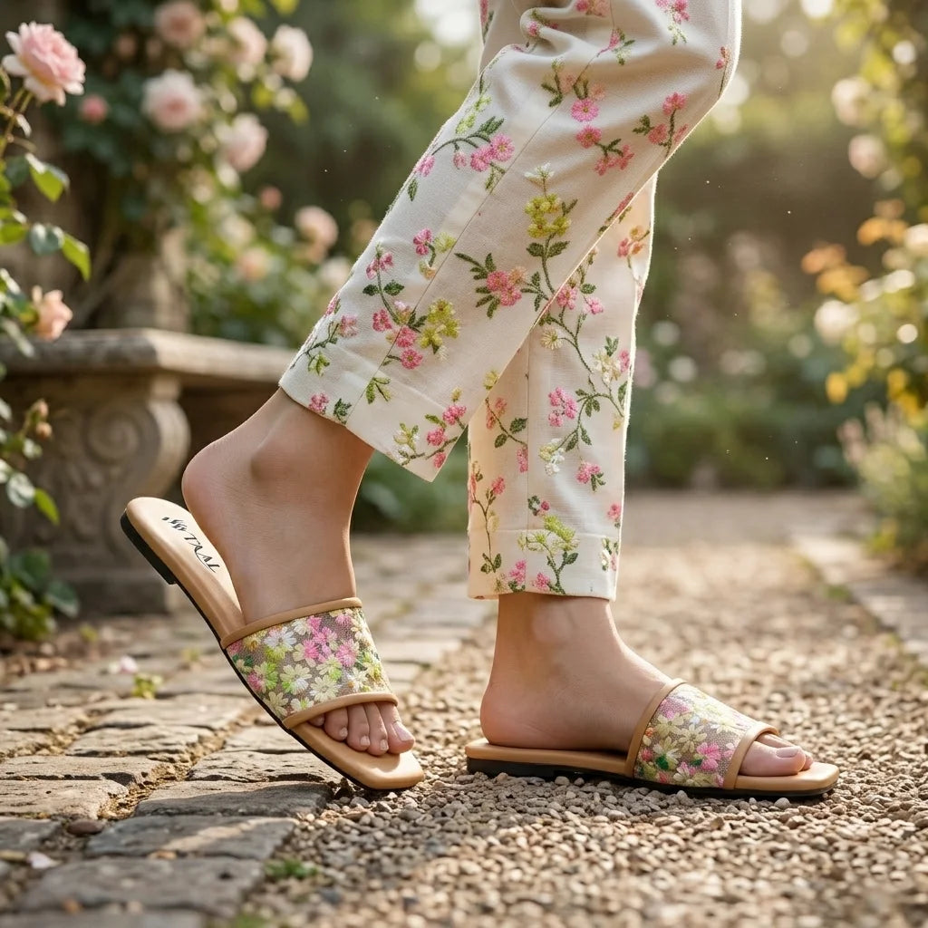 Flora Beige women flat slippers