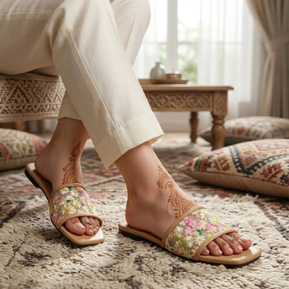 Flora Beige women flat slippers