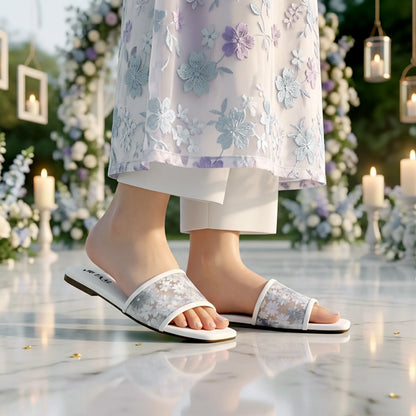 Flora White women flat slippers