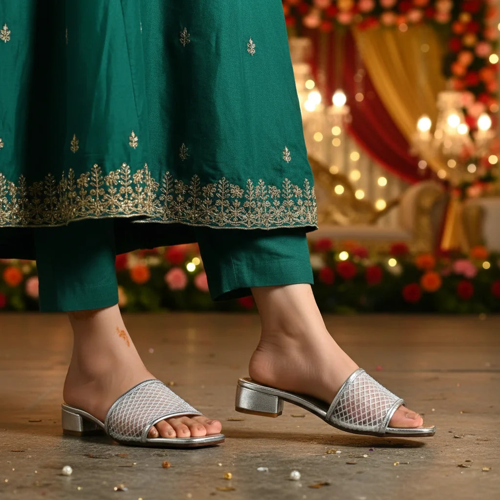 Gliss Silver women heel slippers