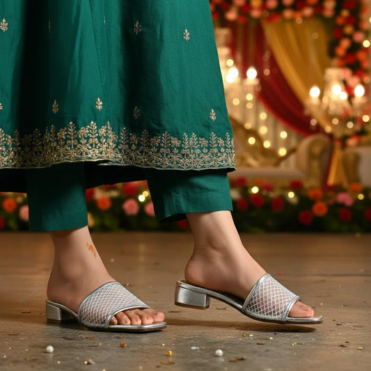 Gliss Silver women heel slippers