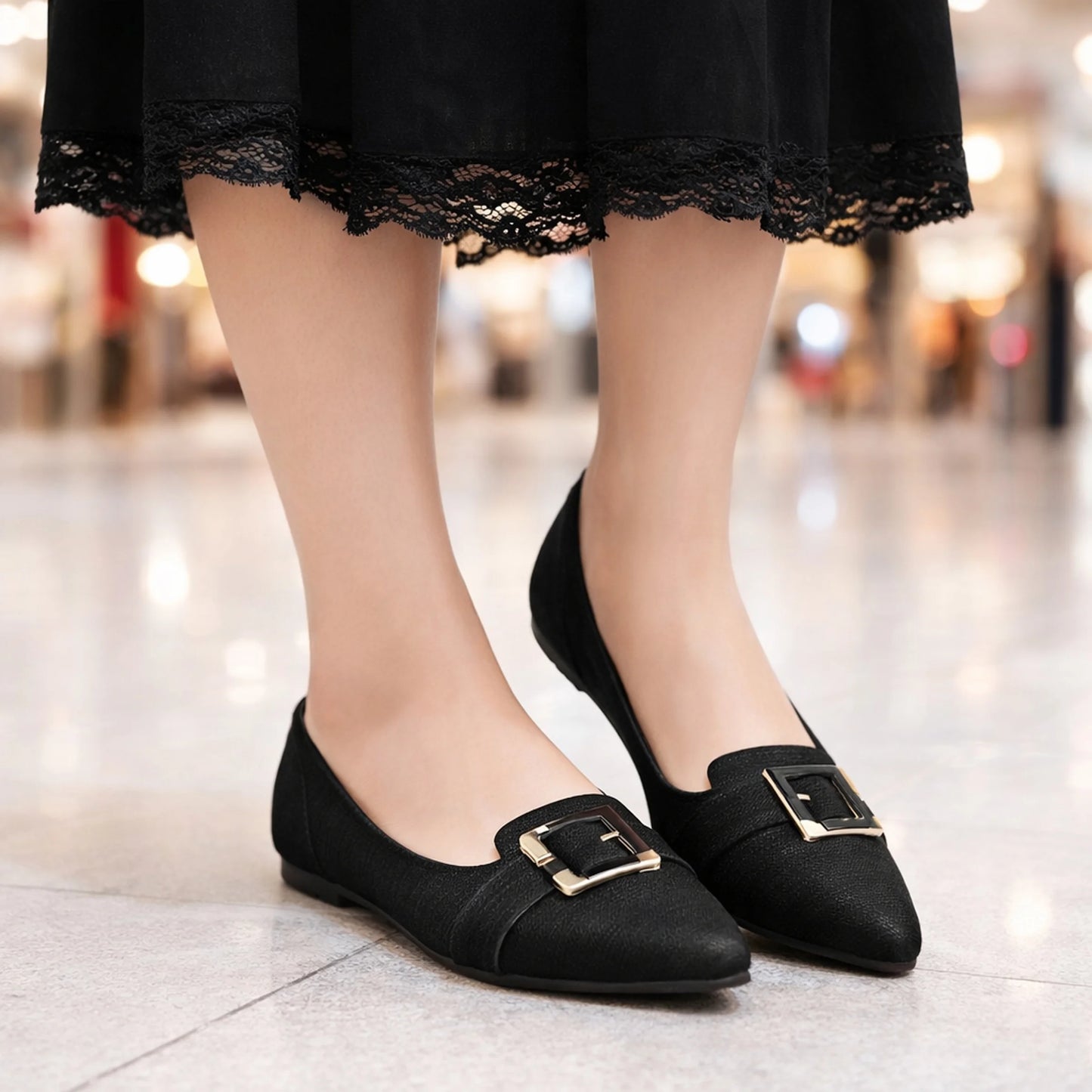 Juna Black Women Flat Pumps