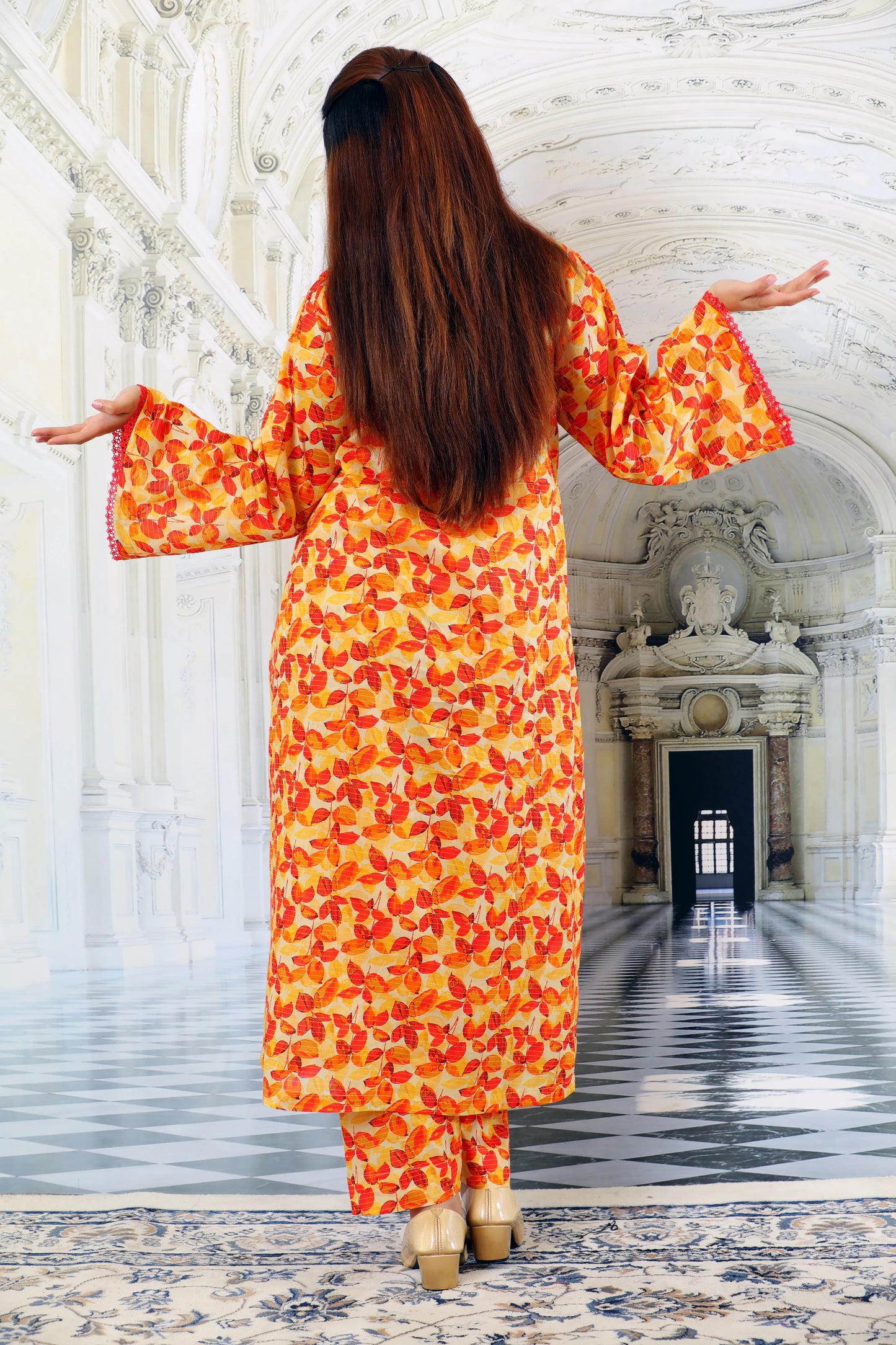 Lacey Orange Printed 2pcs