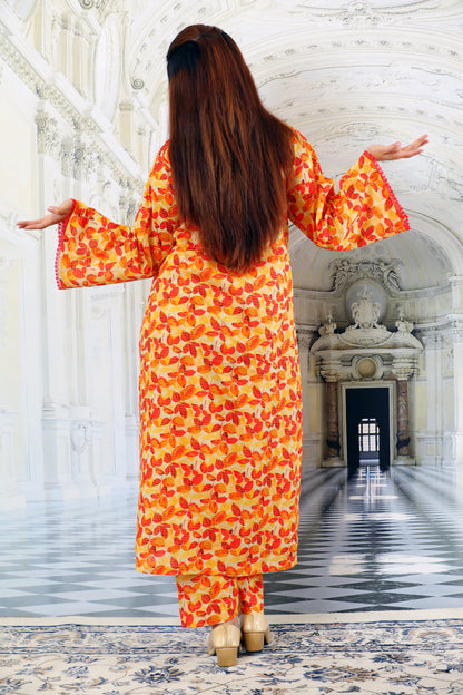 Lacey Orange Printed 2pcs