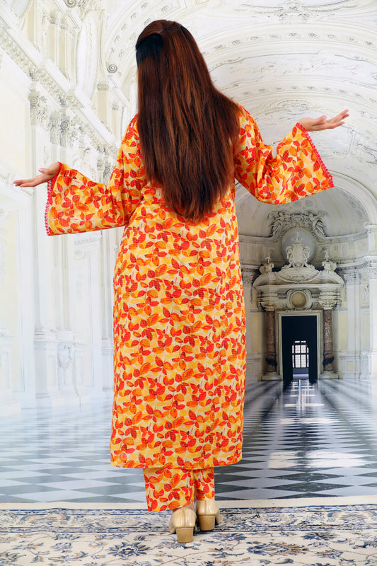 Lacey Orange Printed 2pcs