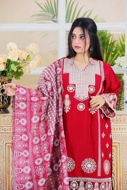 Larisa Maroon Embroidered 3Pcs