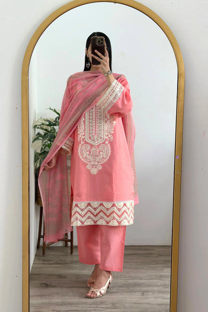 Oksana Pink Embroidered 3Pcs