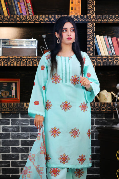 Rozalia Aqua Embroidered 3Pcs