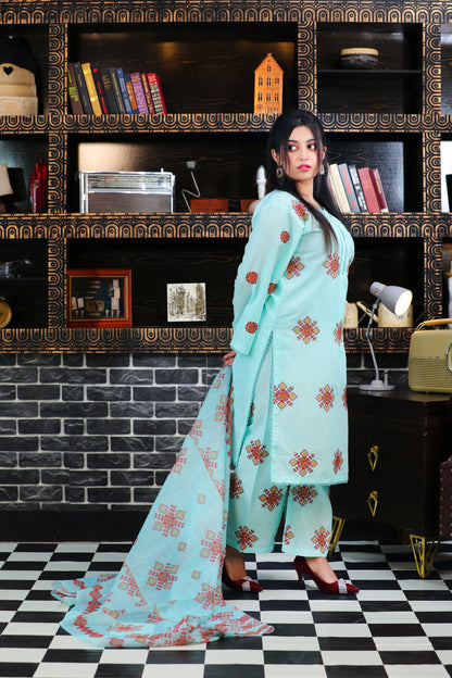 Rozalia Aqua Embroidered 3Pcs