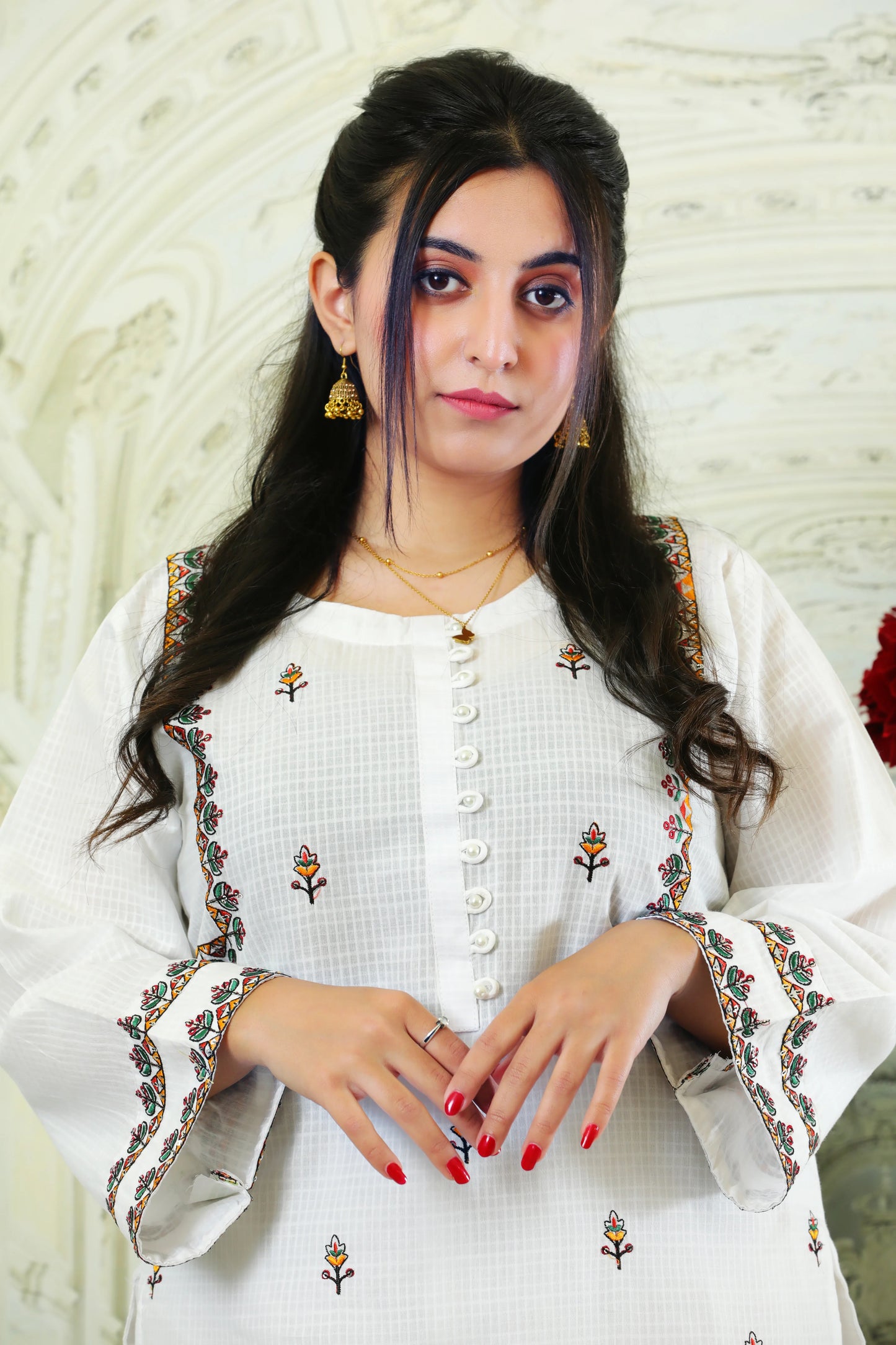 Emilia White Embroidered 2PC