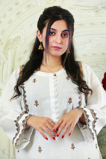 Emilia White Embroidered 2PC