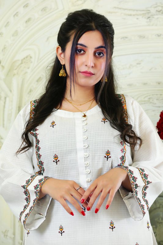 Emilia White Embroidered 2PC
