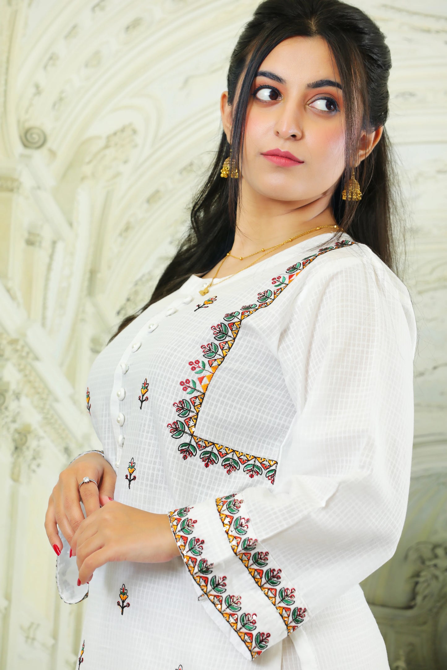 Emilia White Embroidered 2PC