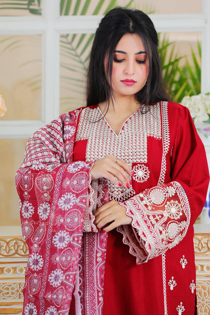 Larisa Maroon Embroidered 3Pcs