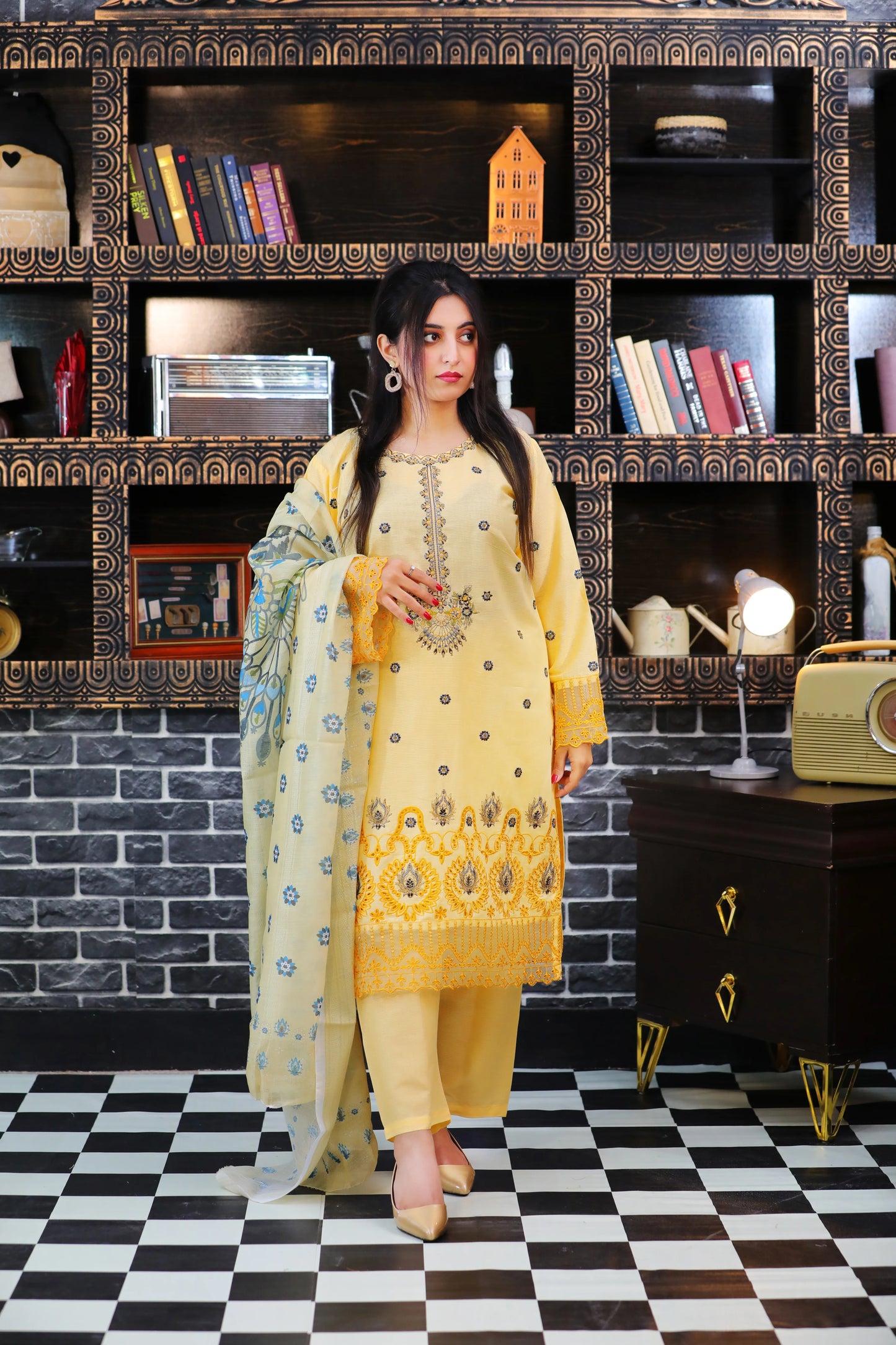 Zariah Lemon Embroidered 3Pcs