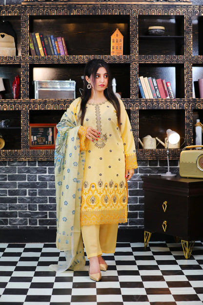 Zariah Lemon Embroidered 3Pcs