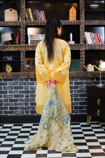Zariah Lemon Embroidered 3Pcs