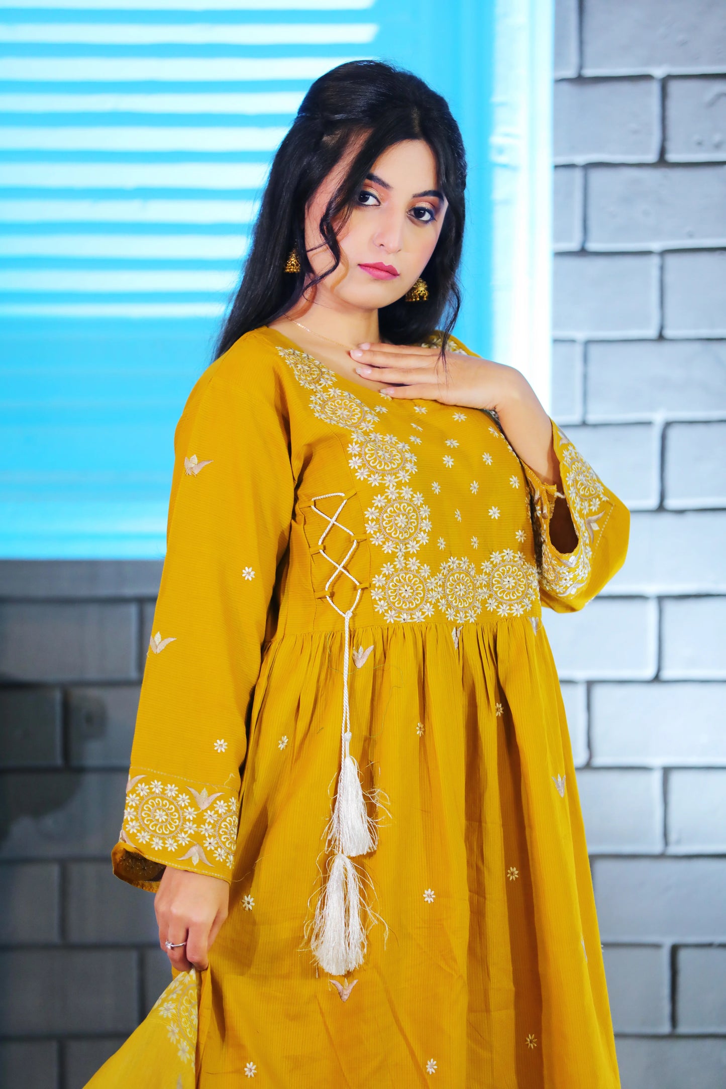 Zorya Mustard Embroidered 3Pcs