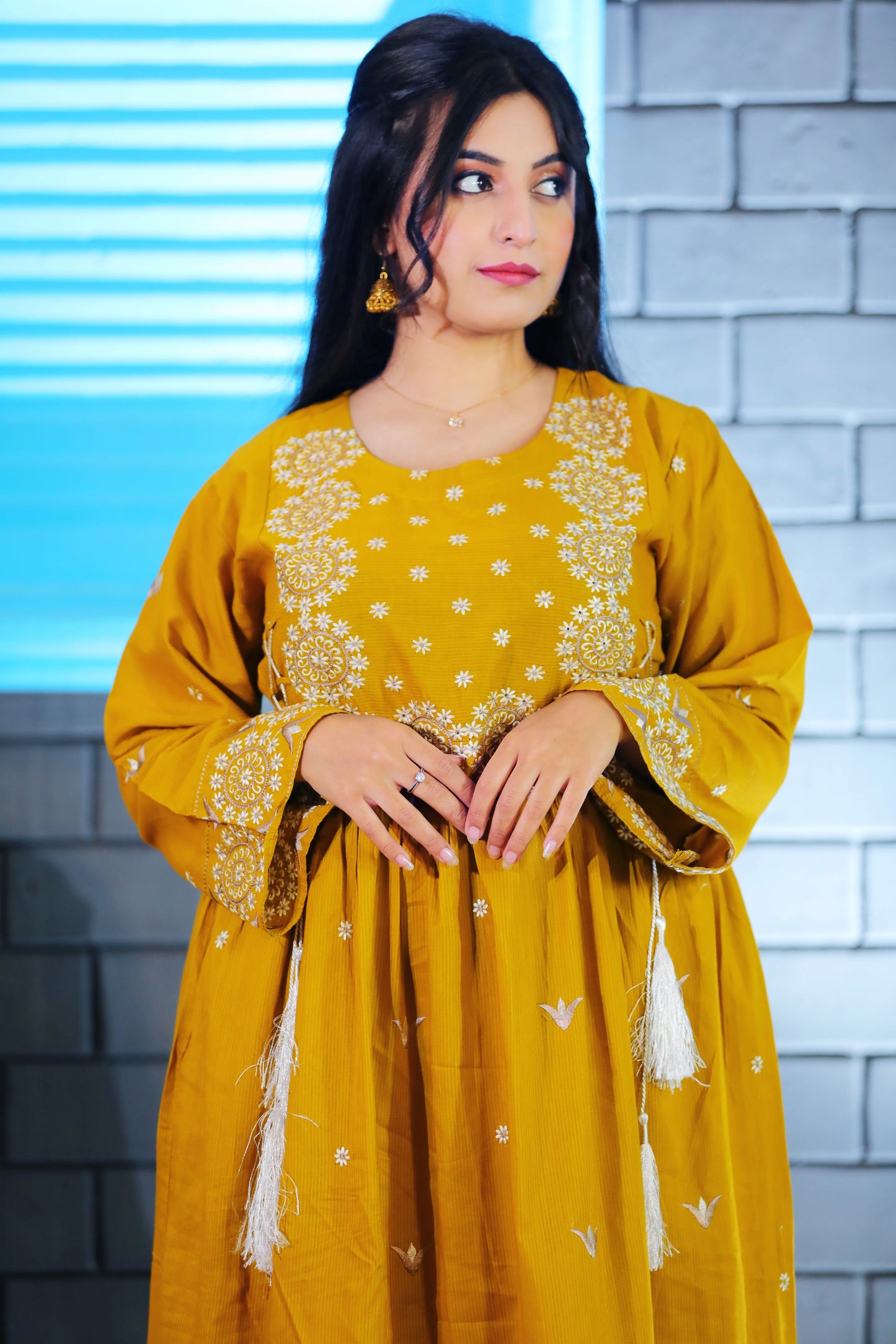 Zorya Mustard Embroidered 3Pcs