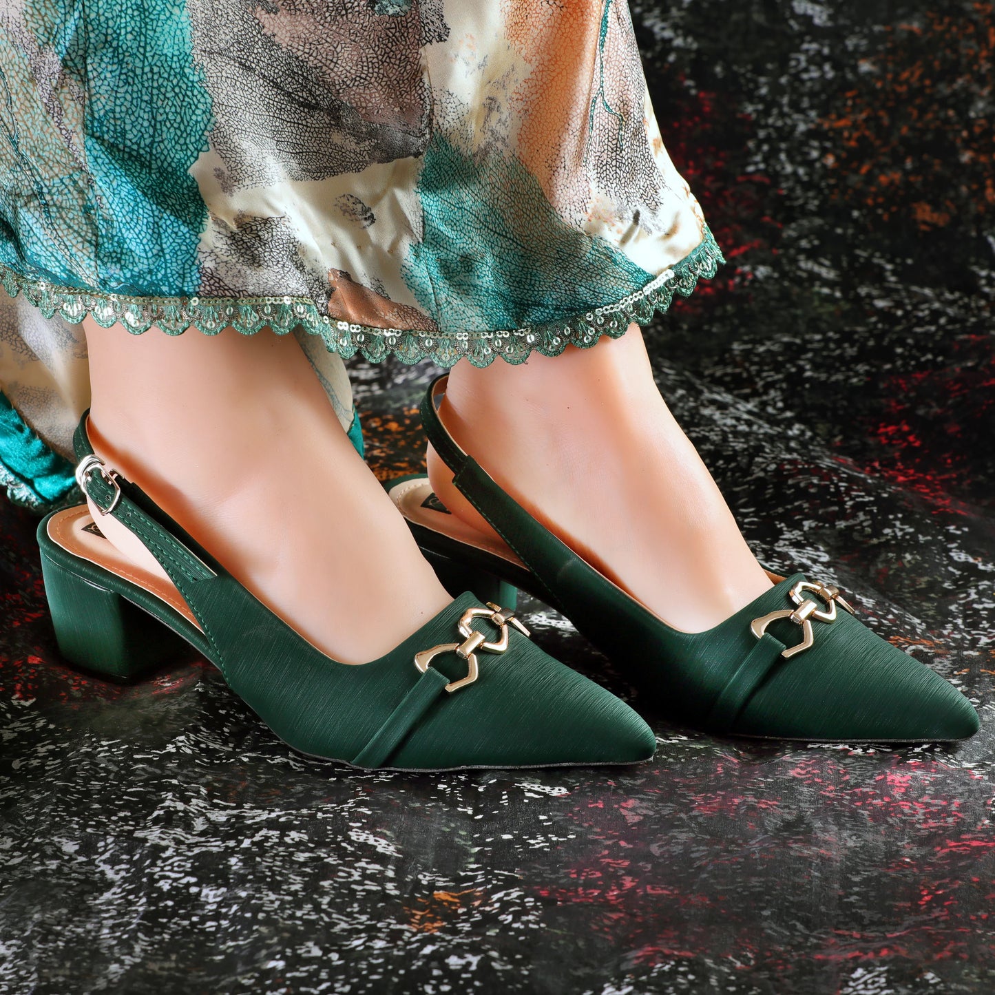 Sevish green women sling back heel sandals