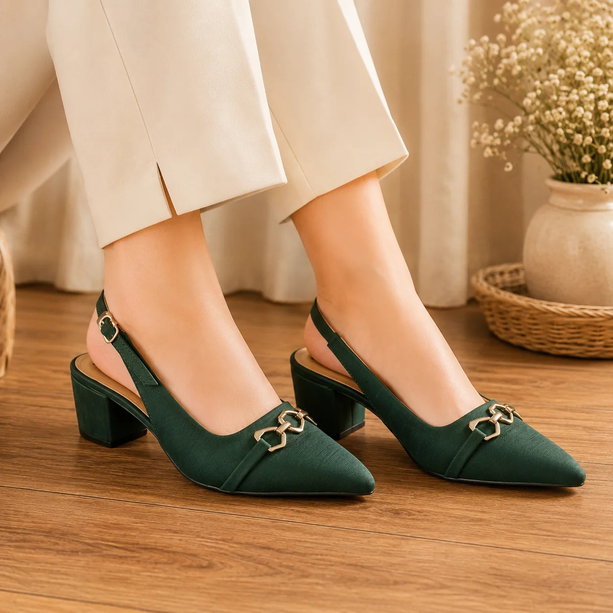Sevish green women sling back heel sandals