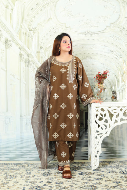 Yuliya Brown Embroidered 3Pcs