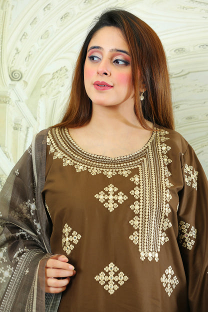 Yuliya Brown Embroidered 3Pcs