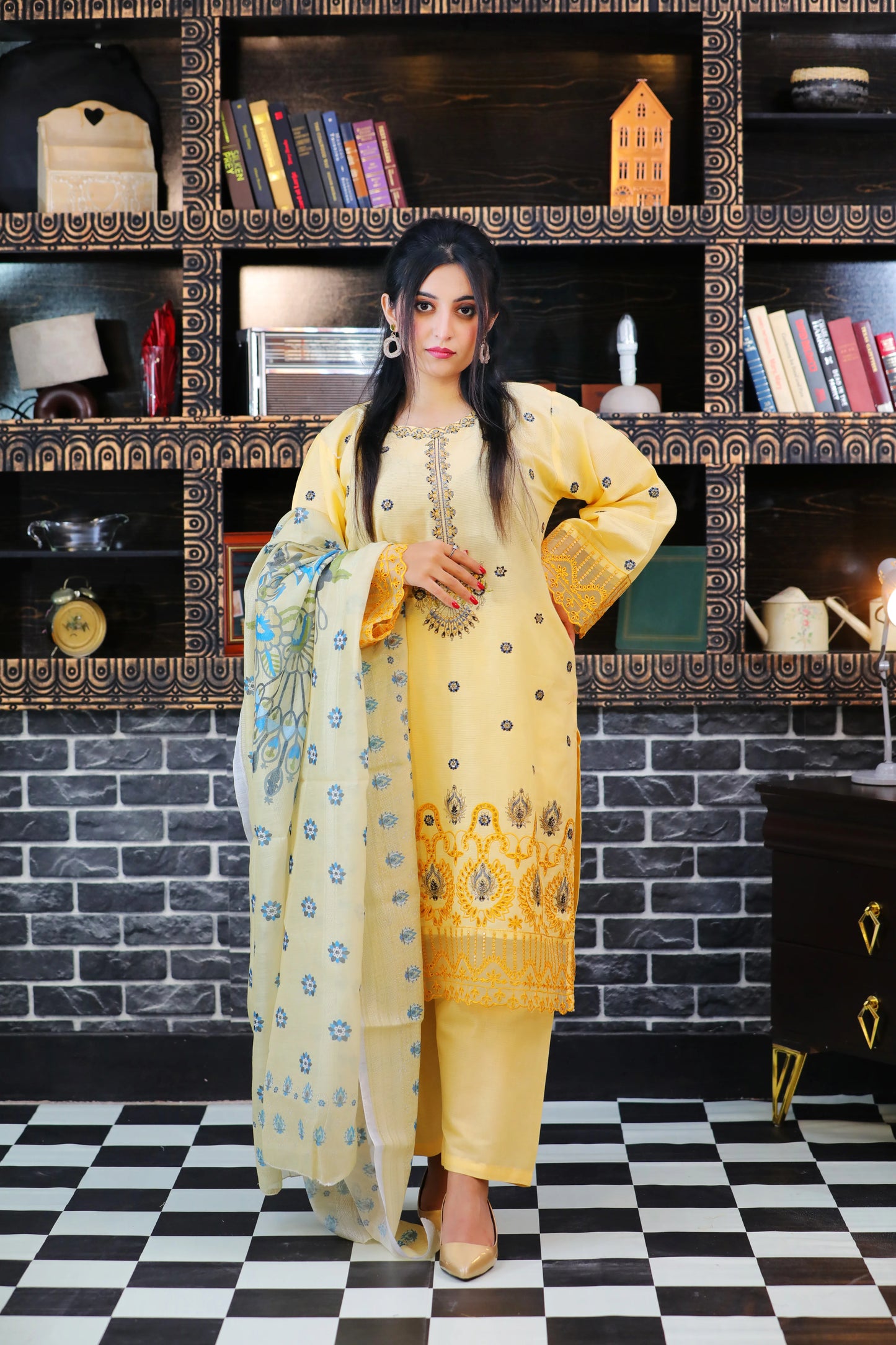 Zariah Lemon Embroidered 3Pcs