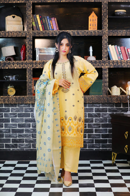 Zariah Lemon Embroidered 3Pcs